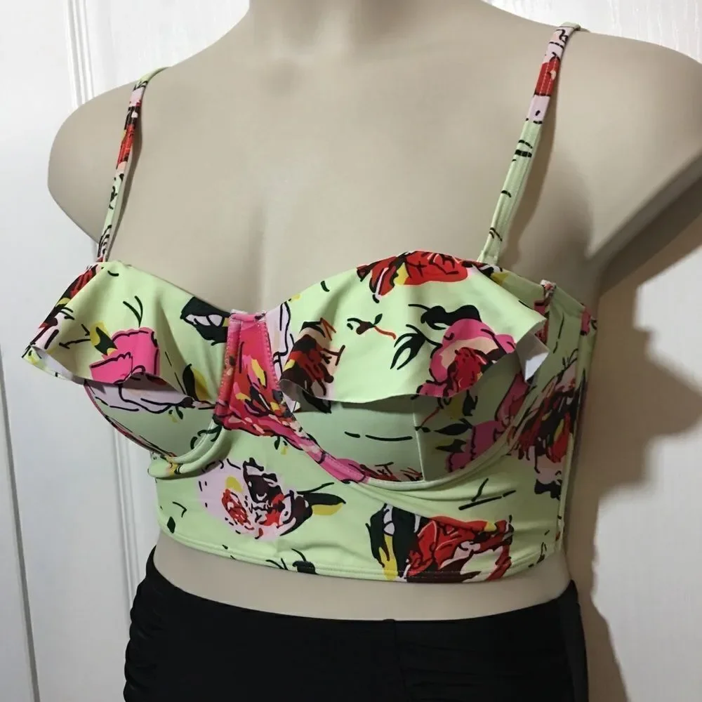 Floral Long Line‎ Bra Top Two Piece Swimsuit